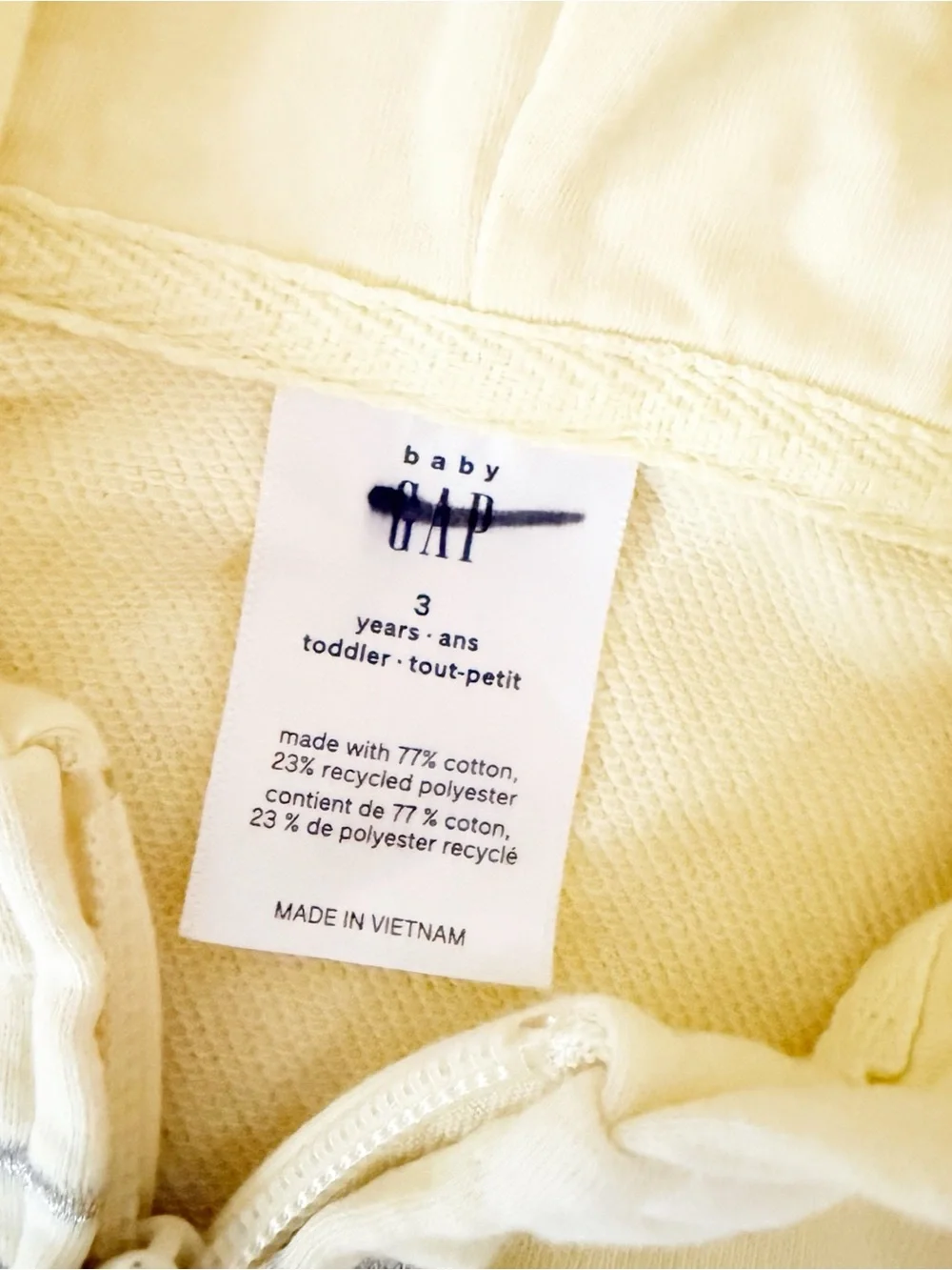 GAP 3T Kids Pale Yellow Zip-Up Hoodie